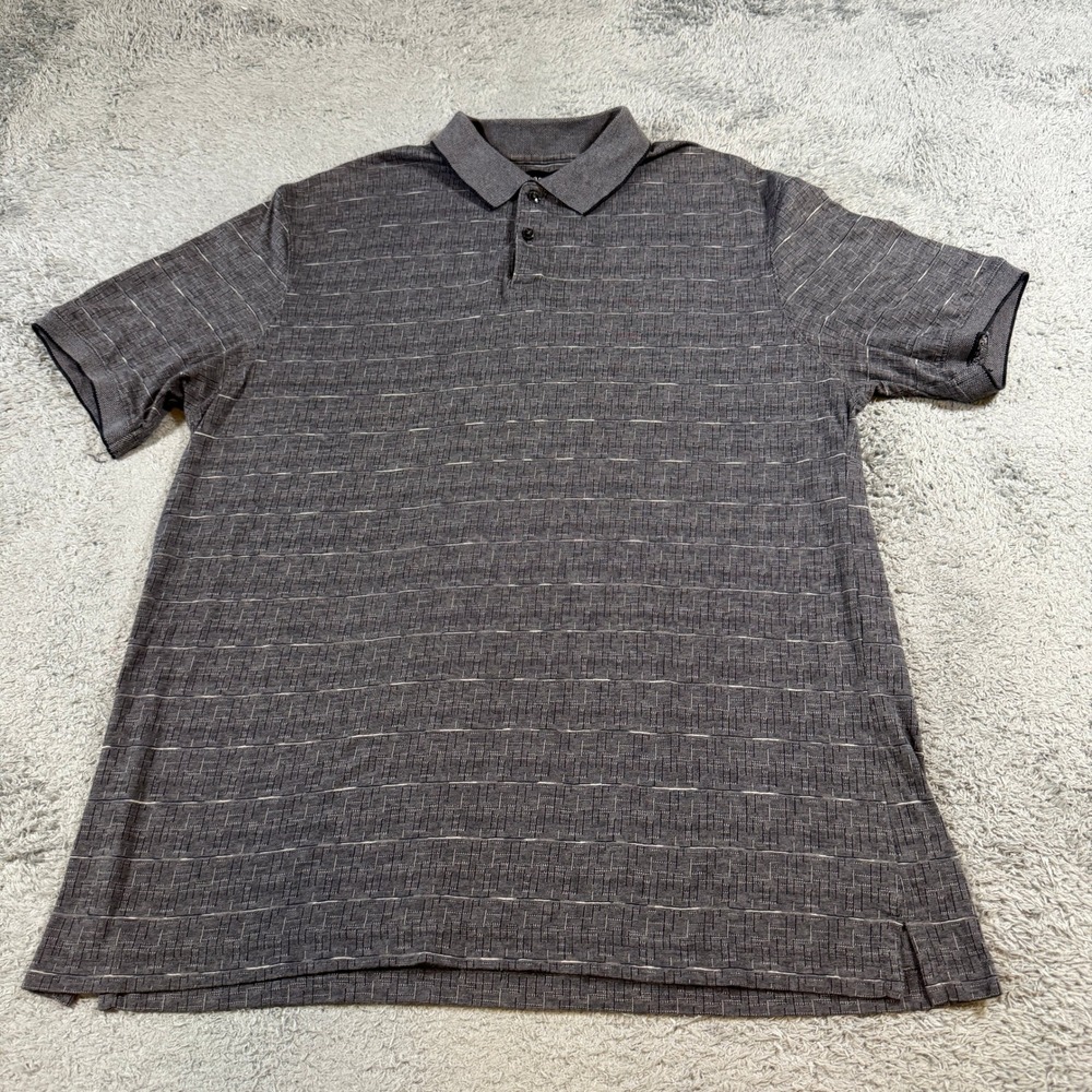 Haggar Mens XL Gray Textured Knit Polo Shirt Short Sleeve White Dash Pattern